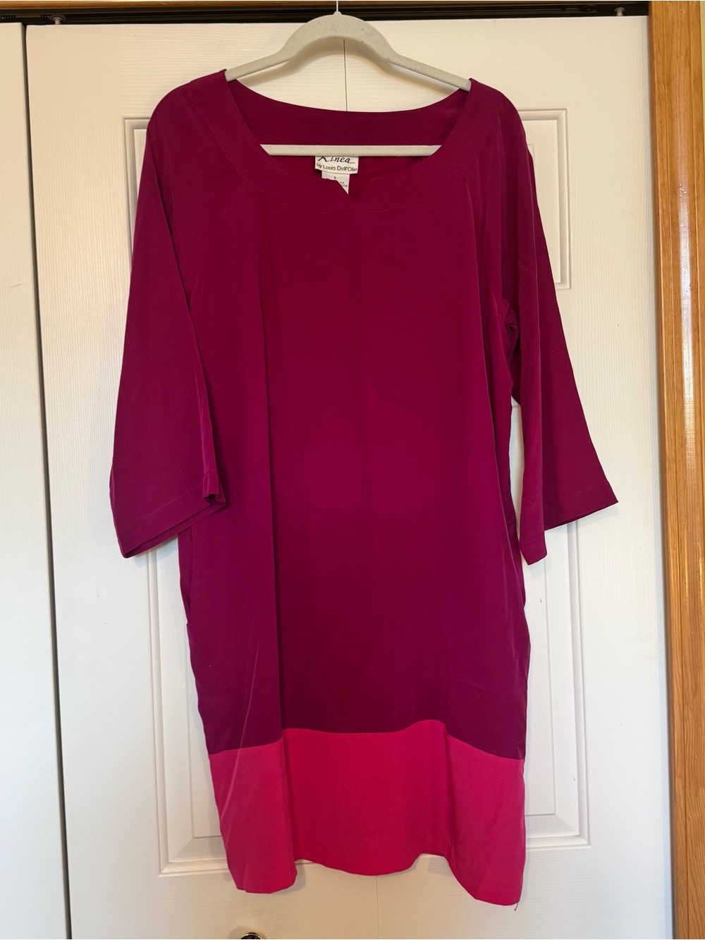 Linea by Louis Dell'Olio Fuchsia Silk Shift Dress with Pink Accent